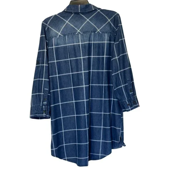Women Chambray Plaid Top Size L - Picture 3 of 4